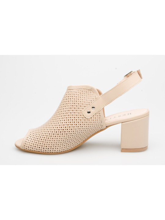 Sandały ażurowe na słupku damskie zakryte skórzane beżowe