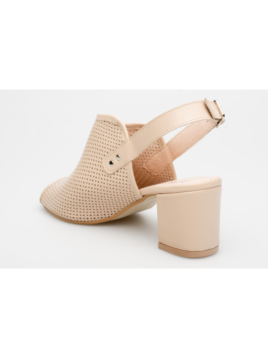Sandały ażurowe na słupku damskie zakryte skórzane beżowe