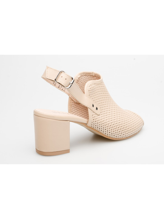 Sandały ażurowe na słupku damskie zakryte skórzane beżowe