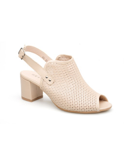 Sandały ażurowe na słupku damskie zakryte skórzane beżowe