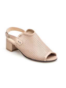 Sandały ażurowe na słupku damskie zakryte skórzane beżowe