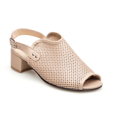 Sandały ażurowe na słupku damskie zakryte skórzane beżowe