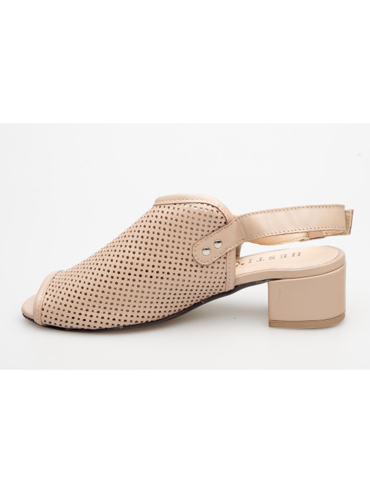 Sandały ażurowe na słupku damskie zakryte skórzane beżowe