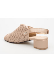 Sandały ażurowe na słupku damskie zakryte skórzane beżowe