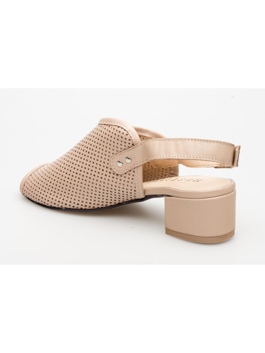 Sandały ażurowe na słupku damskie zakryte skórzane beżowe