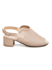 Sandały ażurowe na słupku damskie zakryte skórzane beżowe