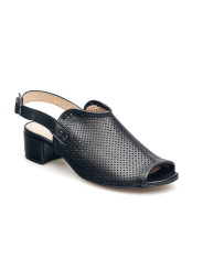 Sandały ażurowe na słupku damskie zakryte skórzane czarne
