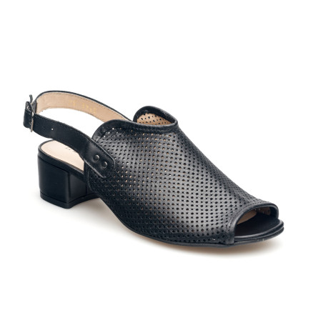 Sandały ażurowe na słupku damskie zakryte skórzane czarne