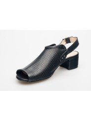 Sandały ażurowe na słupku damskie zakryte skórzane czarne
