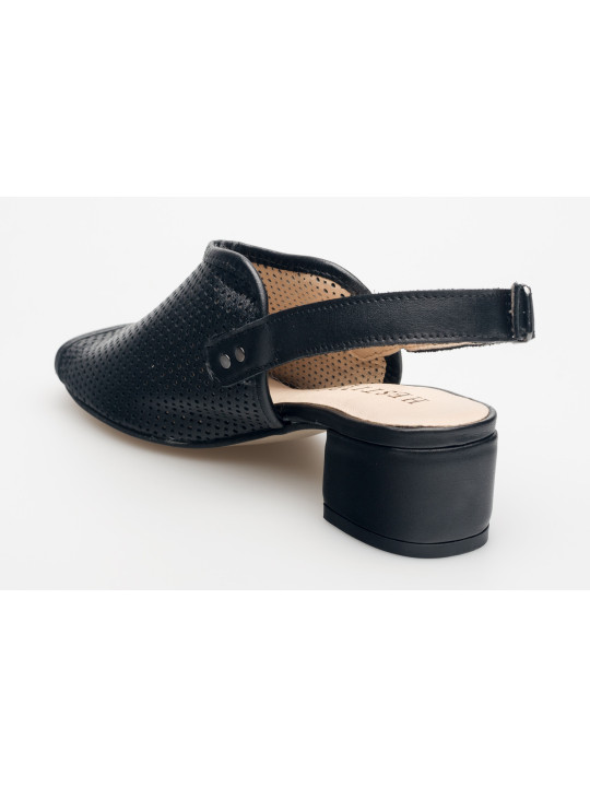 Sandały ażurowe na słupku damskie zakryte skórzane czarne