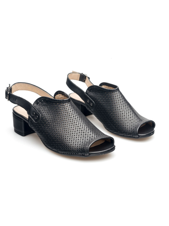 Sandały ażurowe na słupku damskie zakryte skórzane czarne