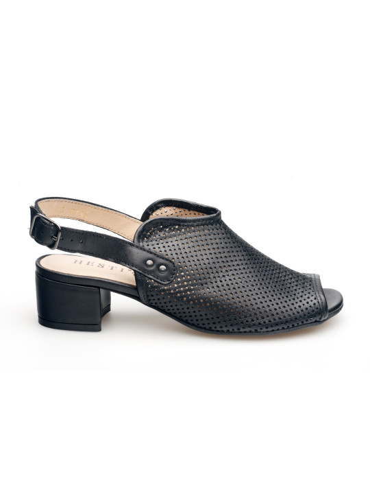 Sandały ażurowe na słupku damskie zakryte skórzane czarne