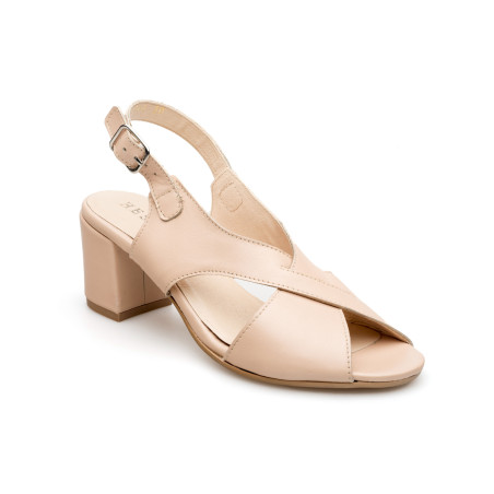 Sandały na słupku skórzane beżowe nude odkryty palec