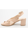 Sandały na słupku skórzane beżowe nude odkryty palec