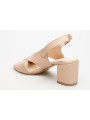Sandały na słupku skórzane beżowe nude odkryty palec