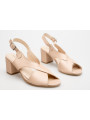 Sandały na słupku skórzane beżowe nude odkryty palec