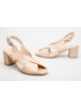 Sandały na słupku skórzane beżowe nude odkryty palec