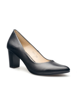 Damskie czółenka na słupku czarne skórzane