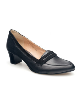 Damskie czółenka na słupku czarne skórzane