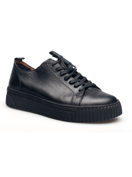 Półbuty damskie skórzane sznurowane sneakersy czarne Produkt Polski Półbuty damskie skórzane sznurowane sneakersy czarne Produkt Polski
