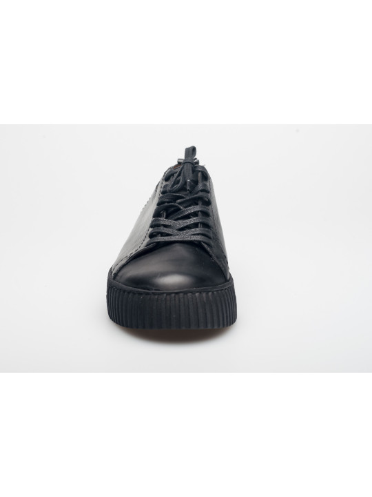 Półbuty damskie skórzane sznurowane sneakersy czarne Produkt Polski Półbuty damskie skórzane sznurowane sneakersy czarne Produkt Polski