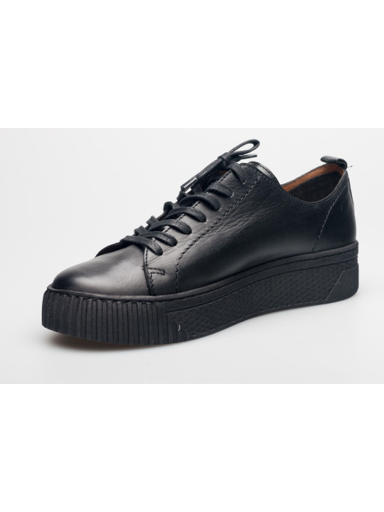Półbuty damskie skórzane sznurowane sneakersy czarne Produkt Polski Półbuty damskie skórzane sznurowane sneakersy czarne Produkt Polski
