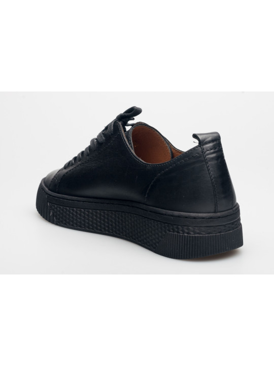 Półbuty damskie skórzane sznurowane sneakersy czarne Produkt Polski Półbuty damskie skórzane sznurowane sneakersy czarne Produkt Polski