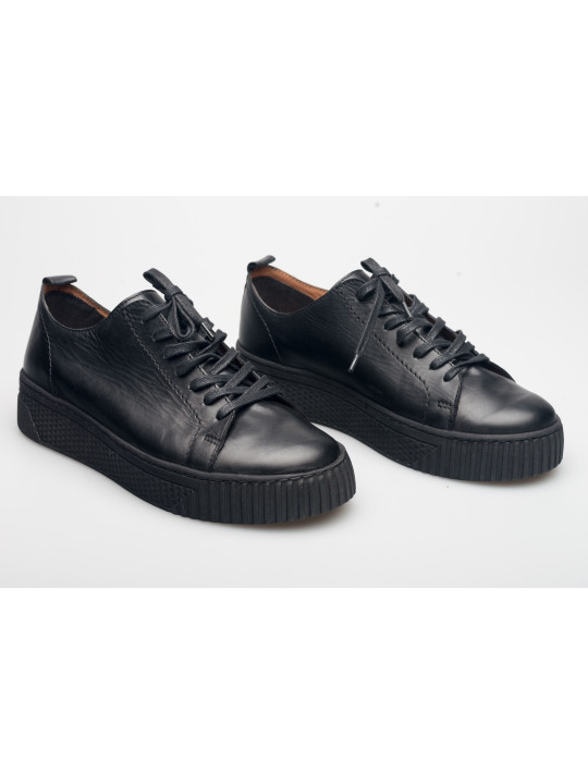 Półbuty damskie skórzane sznurowane sneakersy czarne Produkt Polski Półbuty damskie skórzane sznurowane sneakersy czarne Produkt Polski
