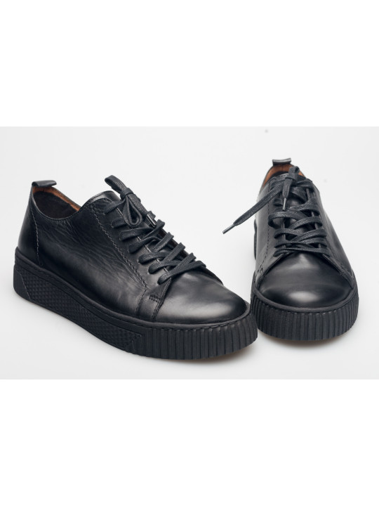 Półbuty damskie skórzane sznurowane sneakersy czarne Produkt Polski Półbuty damskie skórzane sznurowane sneakersy czarne Produkt Polski