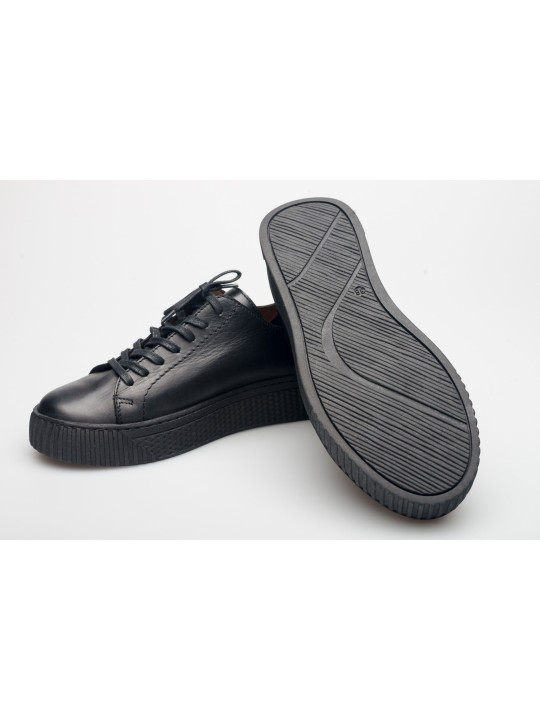 Półbuty damskie skórzane sznurowane sneakersy czarne Produkt Polski Półbuty damskie skórzane sznurowane sneakersy czarne Produkt Polski