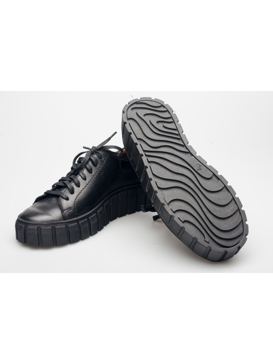 Półbuty damskie skórzane sznurowane sneakersy czarne Produkt Polski Półbuty damskie skórzane sznurowane sneakersy czarne Produkt Polski