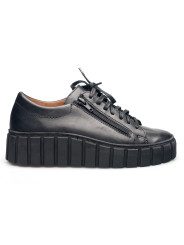 Półbuty damskie skórzane sznurowane sneakersy czarne Produkt Polski