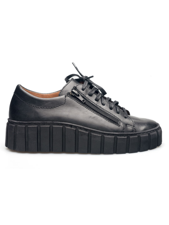 Półbuty damskie skórzane sznurowane sneakersy czarne Produkt Polski Półbuty damskie skórzane sznurowane sneakersy czarne Produkt Polski