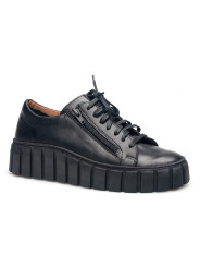 Półbuty damskie skórzane sznurowane sneakersy czarne Produkt Polski