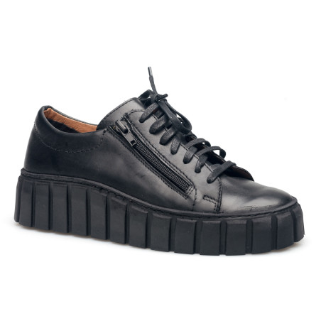 Półbuty damskie skórzane sznurowane sneakersy czarne Produkt Polski