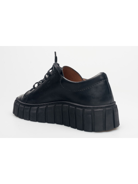 Półbuty damskie skórzane sznurowane sneakersy czarne Produkt Polski Półbuty damskie skórzane sznurowane sneakersy czarne Produkt Polski