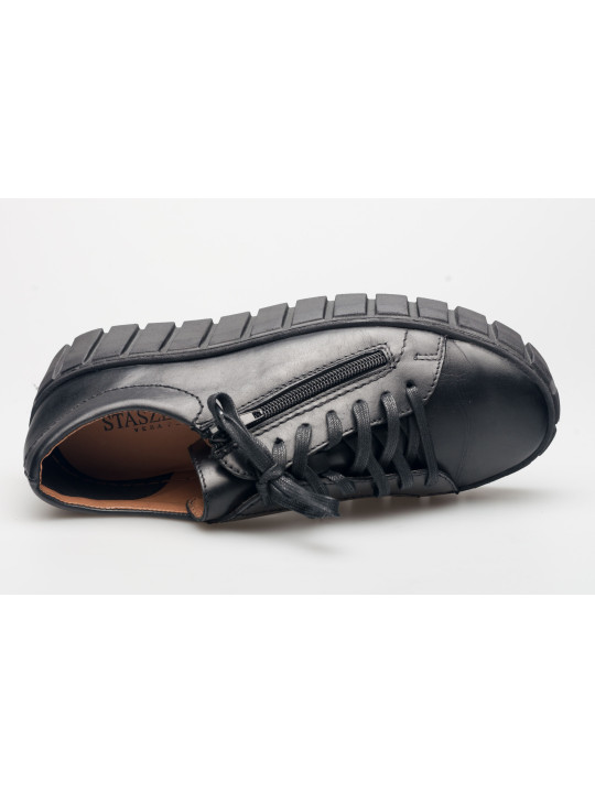 Półbuty damskie skórzane sznurowane sneakersy czarne Produkt Polski Półbuty damskie skórzane sznurowane sneakersy czarne Produkt Polski