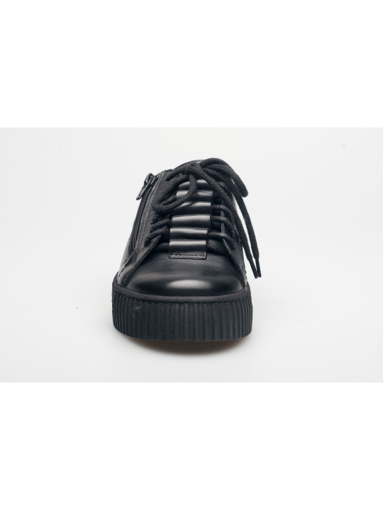 Półbuty damskie skórzane sznurowane sneakersy czarne Produkt Polski Półbuty damskie skórzane sznurowane sneakersy czarne Produkt Polski