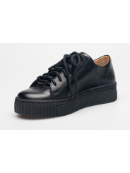 Półbuty damskie skórzane sznurowane sneakersy czarne Produkt Polski