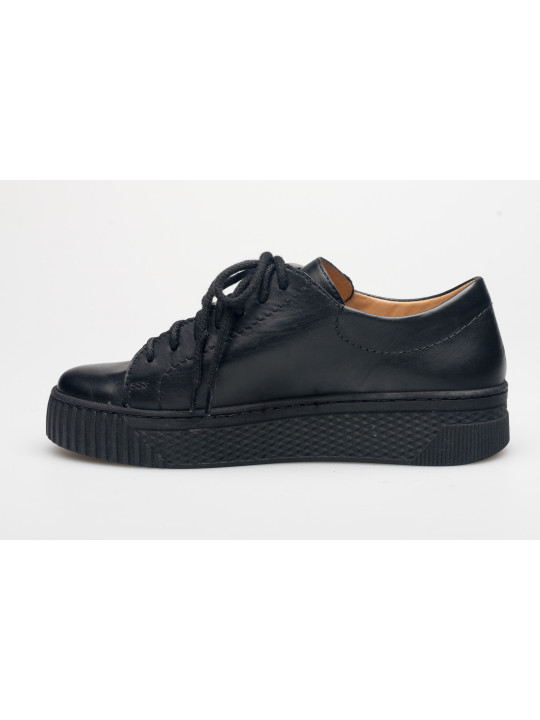 Półbuty damskie skórzane sznurowane sneakersy czarne Produkt Polski Półbuty damskie skórzane sznurowane sneakersy czarne Produkt Polski