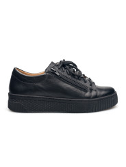 Półbuty damskie skórzane sznurowane sneakersy czarne Produkt Polski