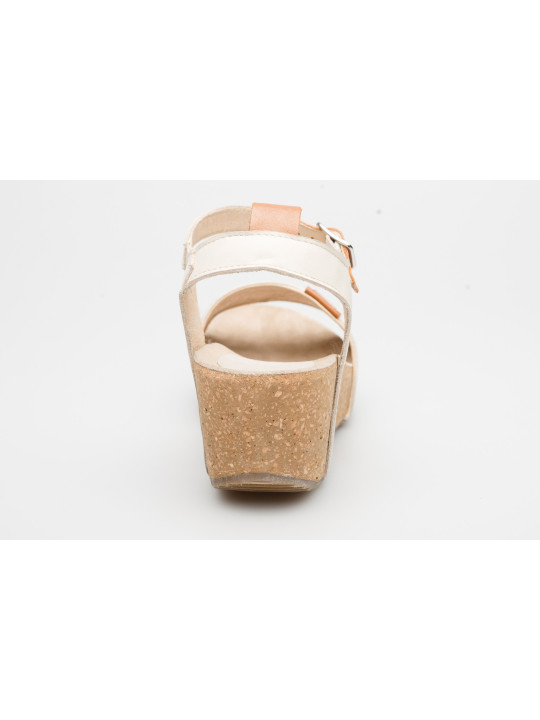 Damskie sandały na koturnie z korka naturalnego skórzane Produkt Polski