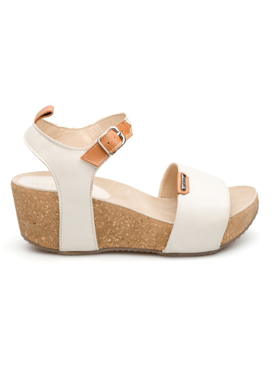 Damskie sandały na koturnie z korka naturalnego skórzane Produkt Polski