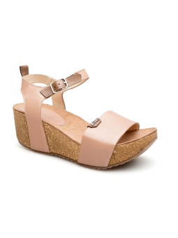 Damskie sandały na koturnie z korka naturalnego skórzane Produkt Polski