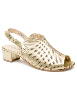 Sandały ażurowe na słupku damskie zakryte skórzane złote