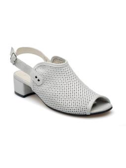 Sandały ażurowe na słupku damskie zakryte skórzane srebrne