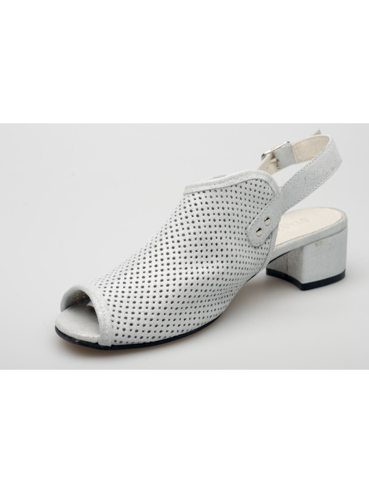 Sandały ażurowe na słupku damskie zakryte skórzane srebrne