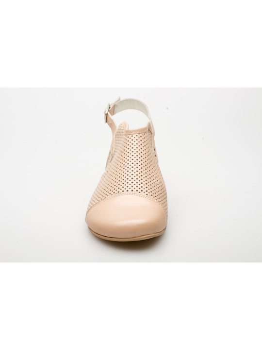 Sandały ażurowe na słupku damskie zakryte palce skórzane beżowe