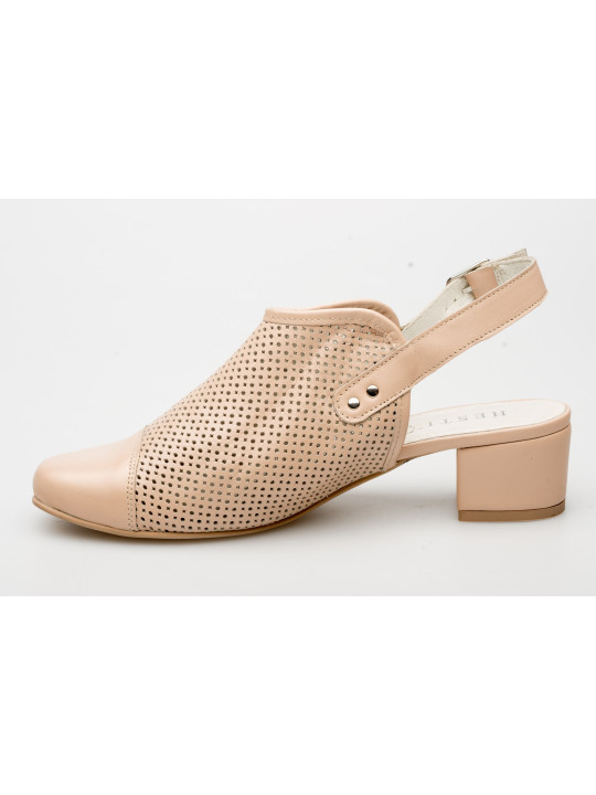 Sandały ażurowe na słupku damskie zakryte palce skórzane beżowe