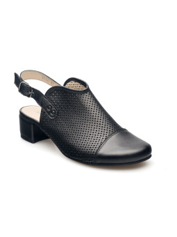 Sandały ażurowe na słupku damskie zakryte palce skórzane czarne